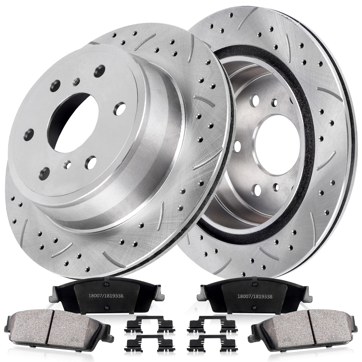 UNITHUB front view of brake kit showing rotors pads and included hardware for quick identification and purchase