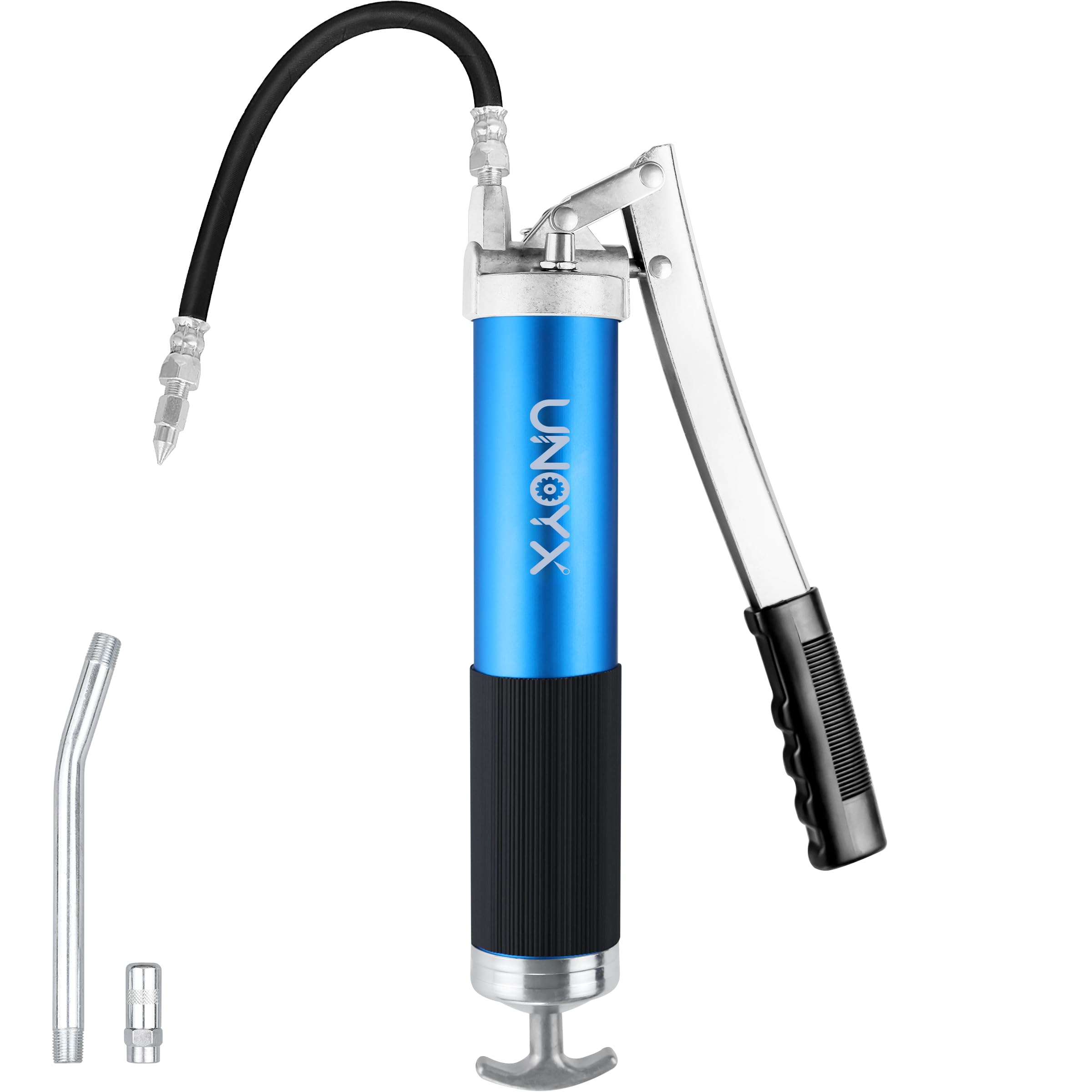 UNOYX front view of grease gun kit showing complete accessories and portability