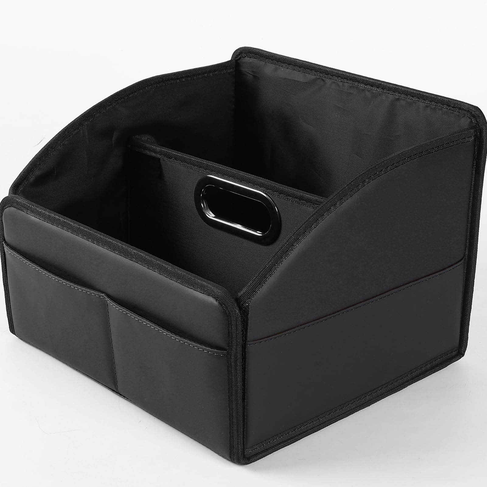 Uplien front view of seat caddy showing pockets and sleek look for neat storage