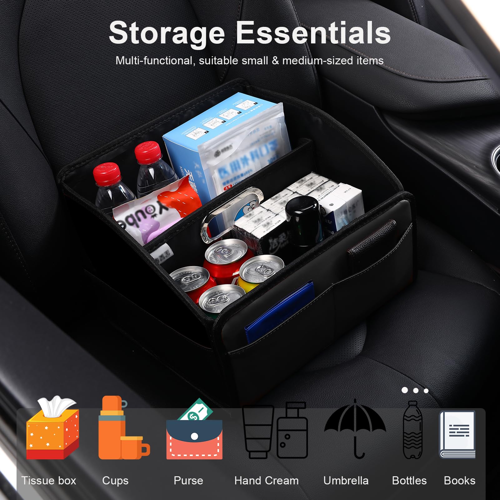 Uplien installed on back seat showing secure fit and reachable kids’ storage