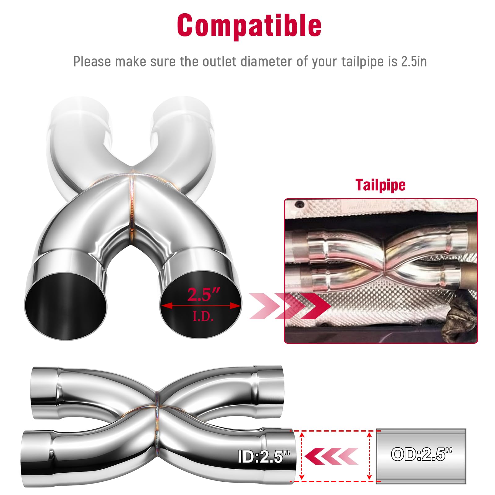 Upower X-pipe polished finish closeup showing corrosion-resistant surface
