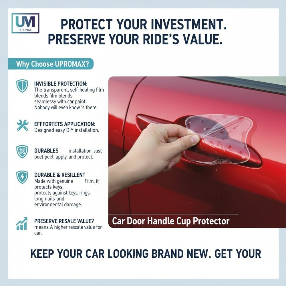 Upromax applied to white SUV handle illustrating seamless fit and scratch prevention benefit