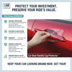 Upromax applied to white SUV handle illustrating seamless fit and scratch prevention benefit