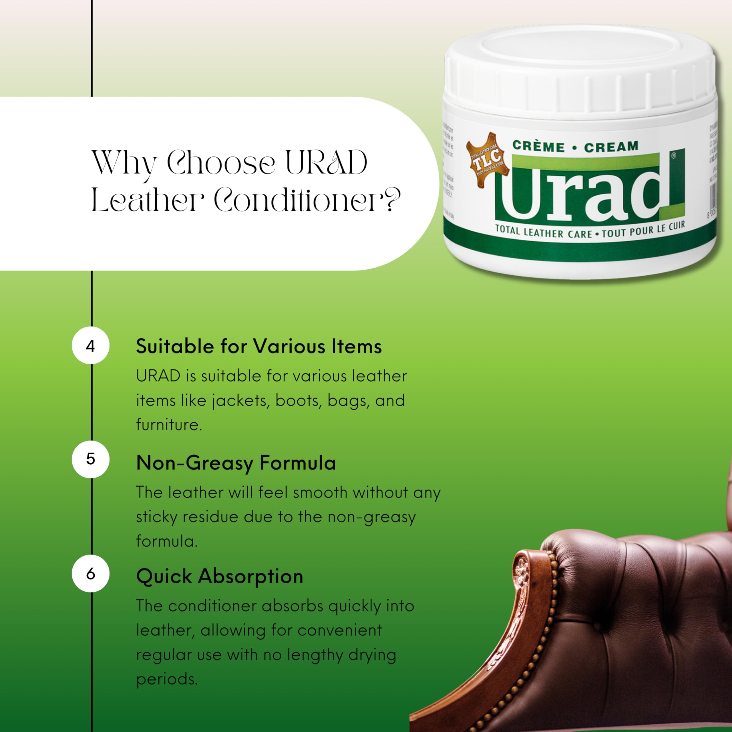 hand applying URAD conditioner with cloth demonstrating even, easy application