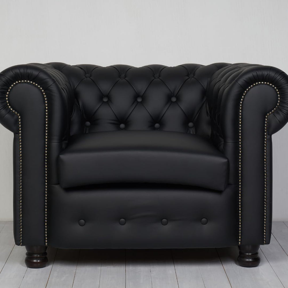 stylish living room with leather couch conditioned by URAD for refreshed look