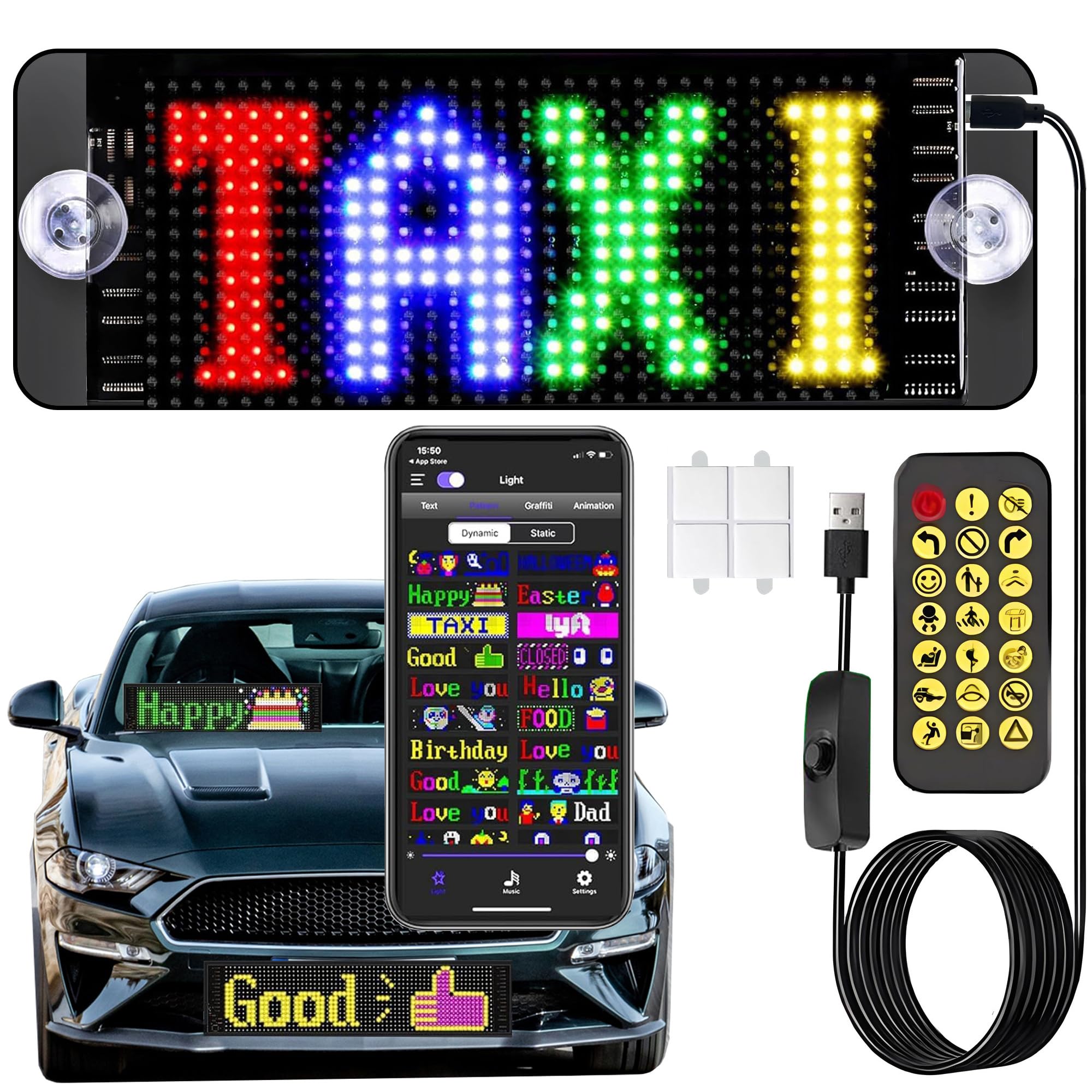URANT front display showing custom scrolling text and visibility benefit