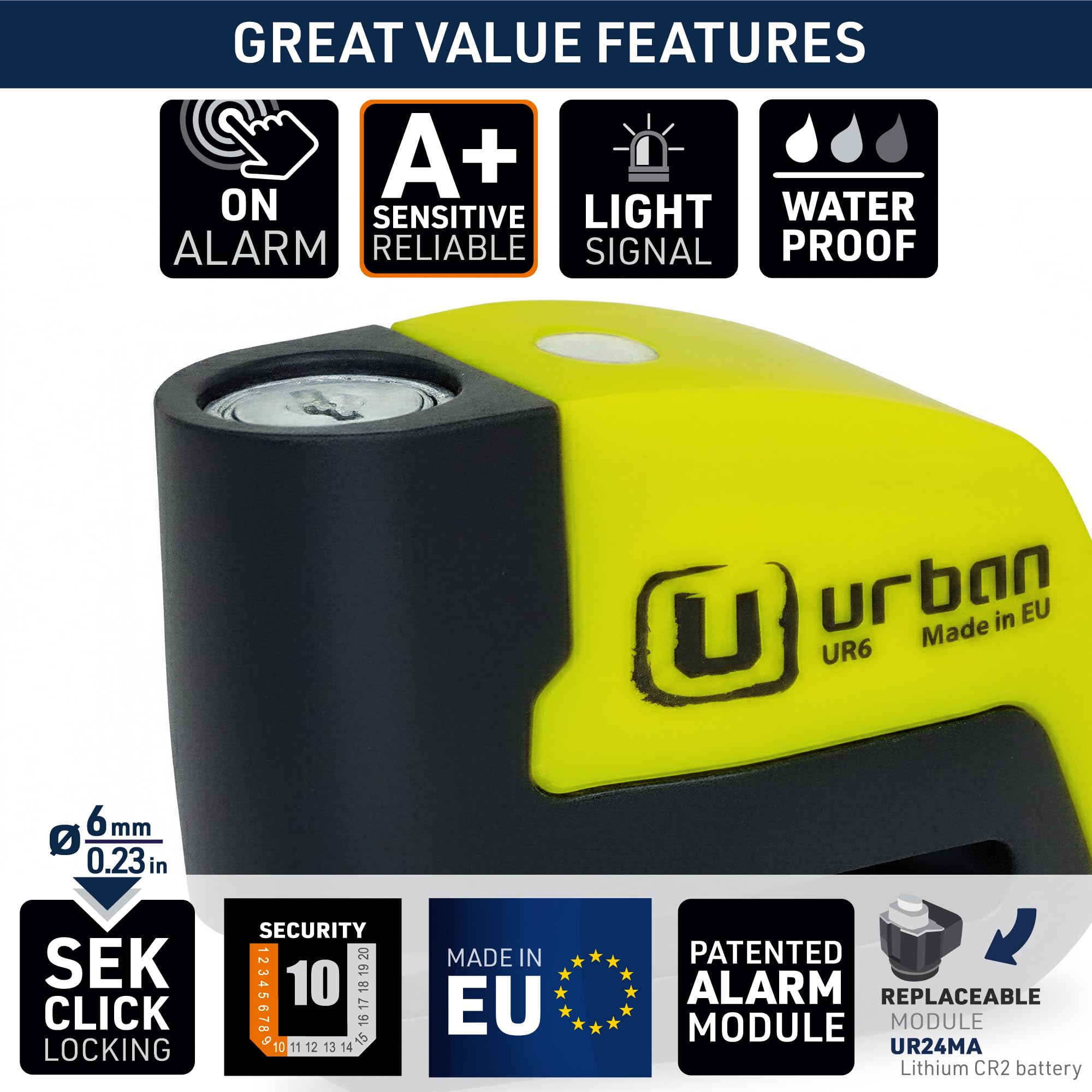urban UR6 CR2 battery compartment open demonstrating long-life battery benefit