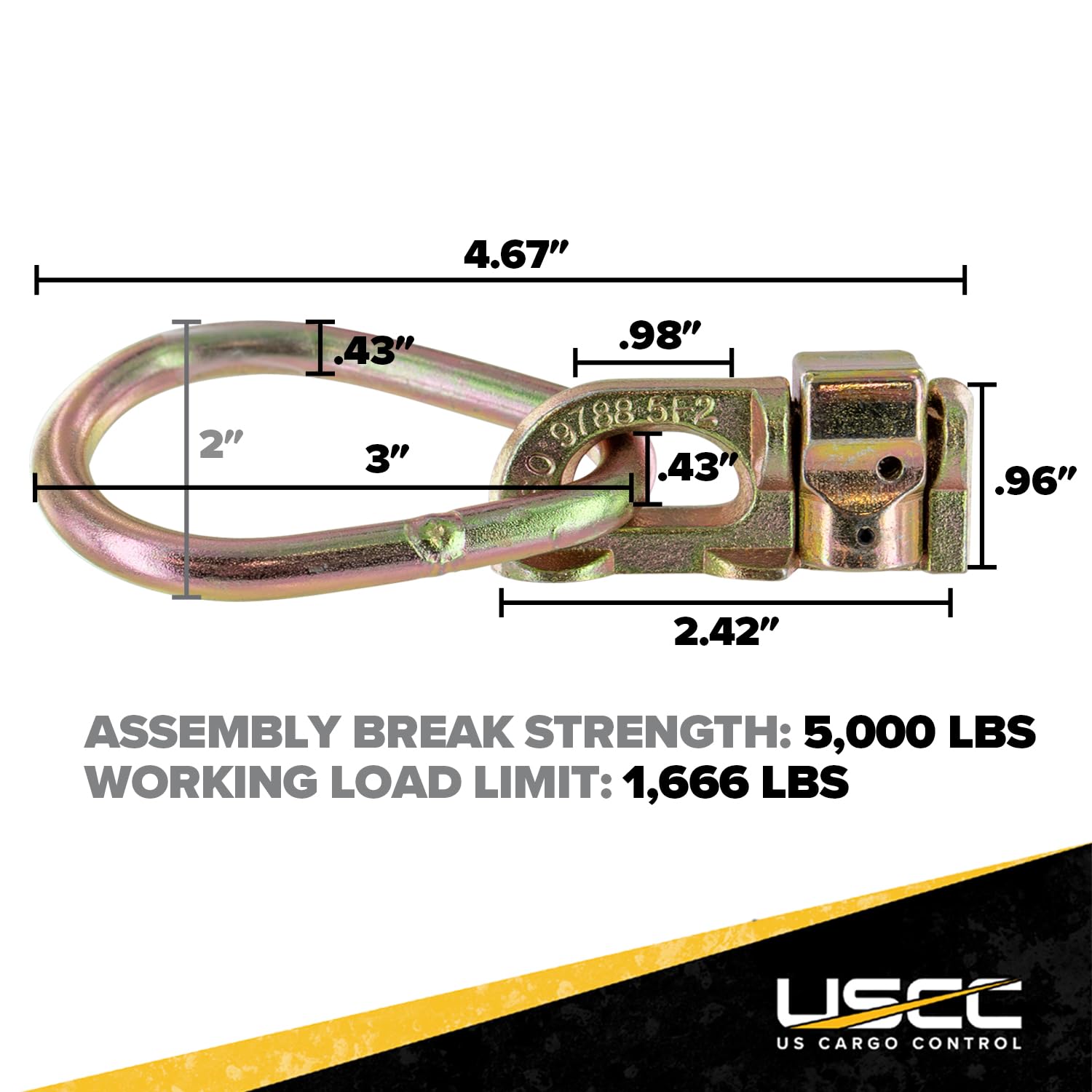 US Cargo Control close-up of pear link and spring lock highlighting easy hook attachment benefit