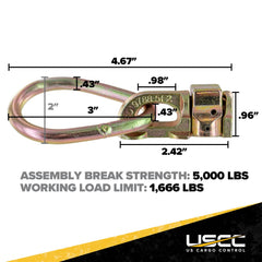 US Cargo Control close-up of pear link and spring lock highlighting easy hook attachment benefit