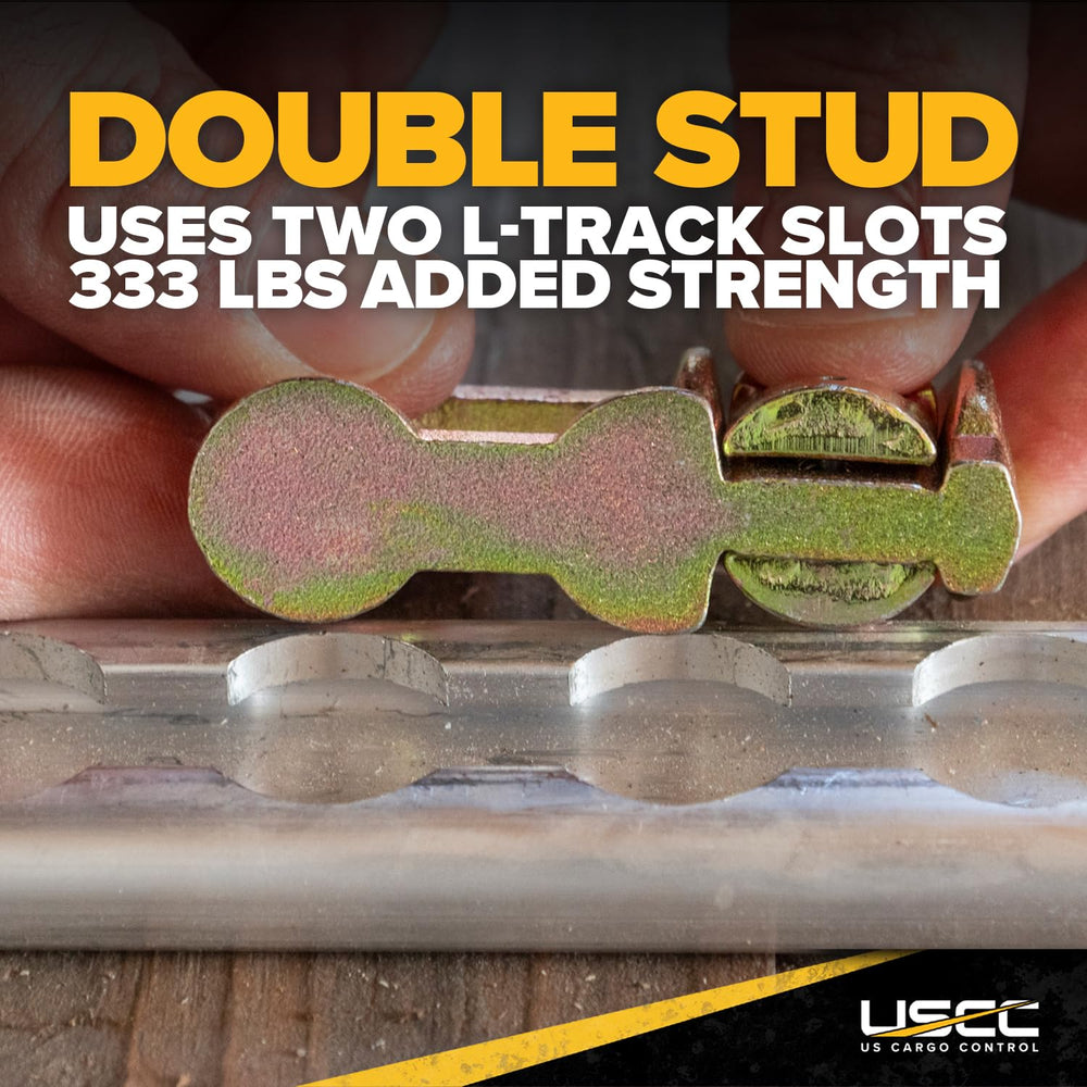 US Cargo Control fitting installed on standard L track showing strong anchor point