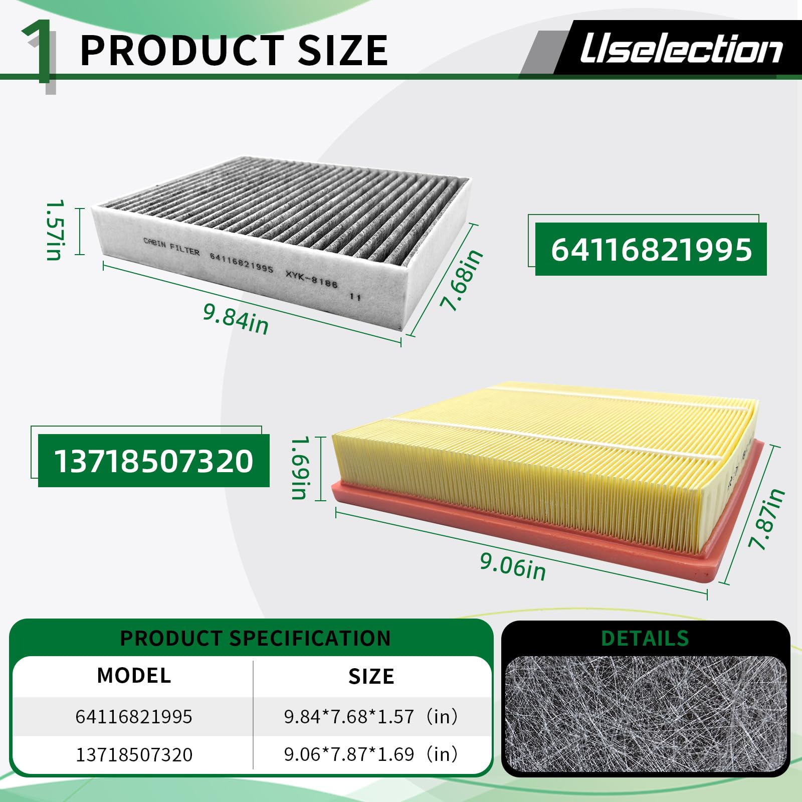 Uselection cabin filter carbon layer close-up showing odor control benefit