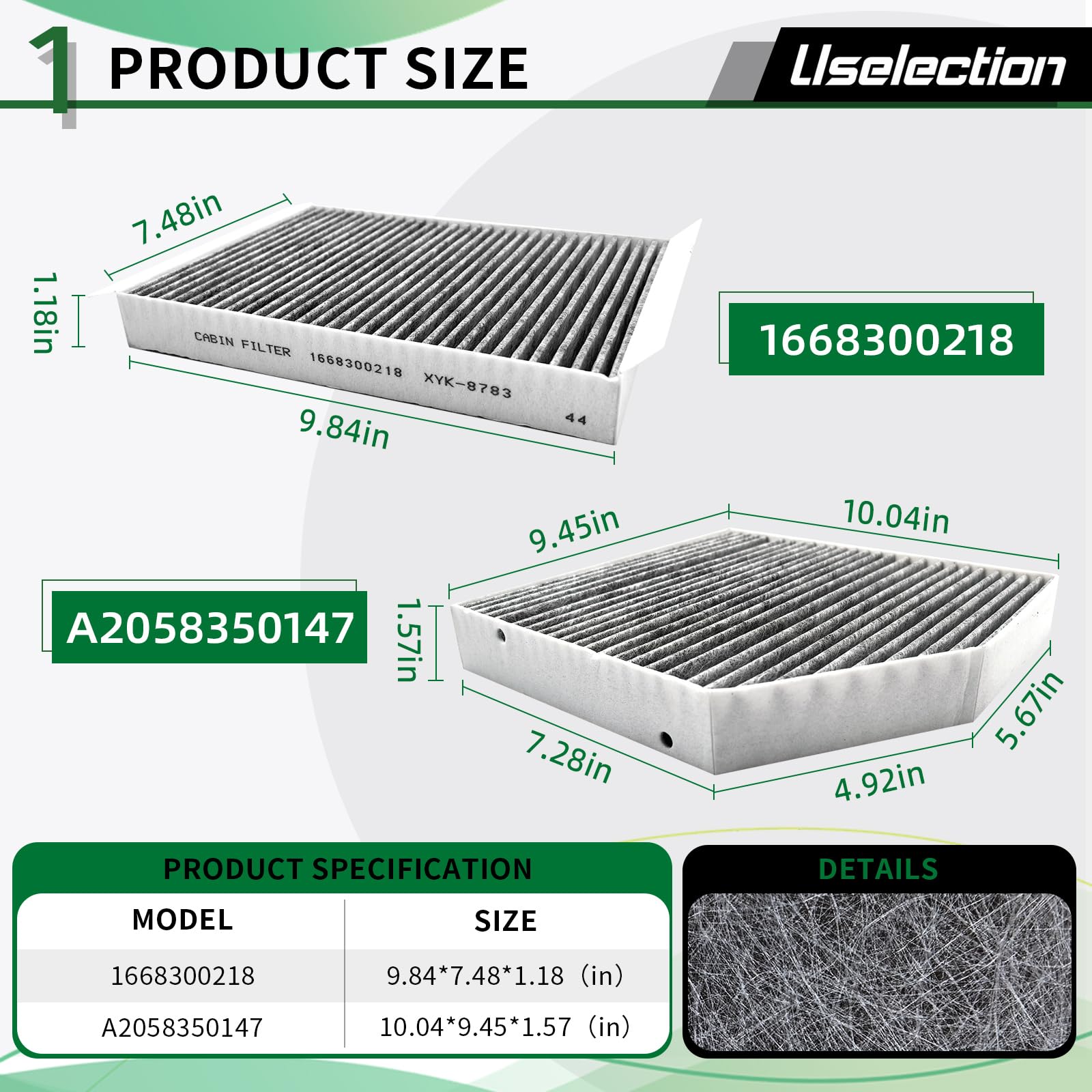 Uselection cabin filter close-up showing activated carbon layer that reduces odors