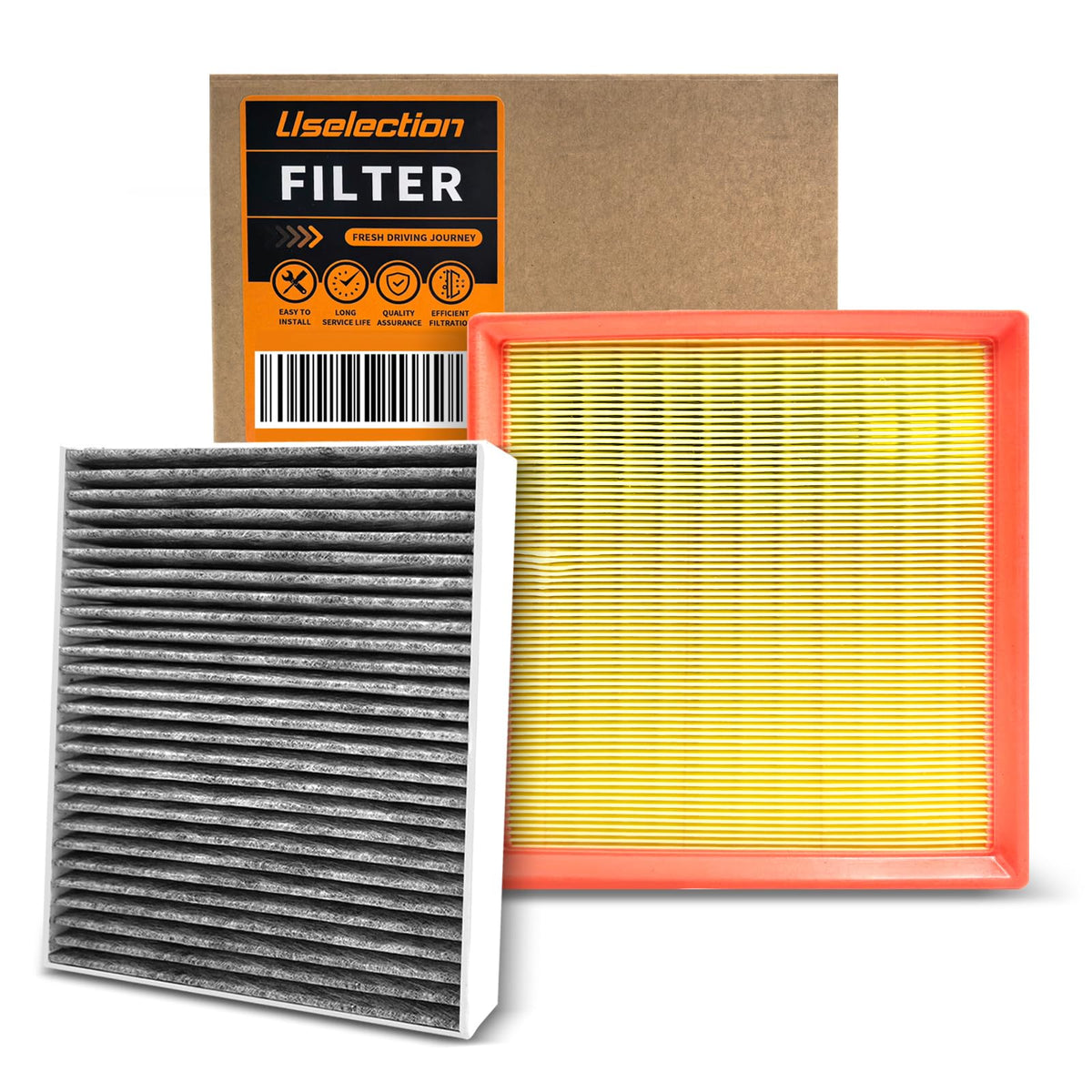 Uselection front packaging showing complete filter set and quick benefits