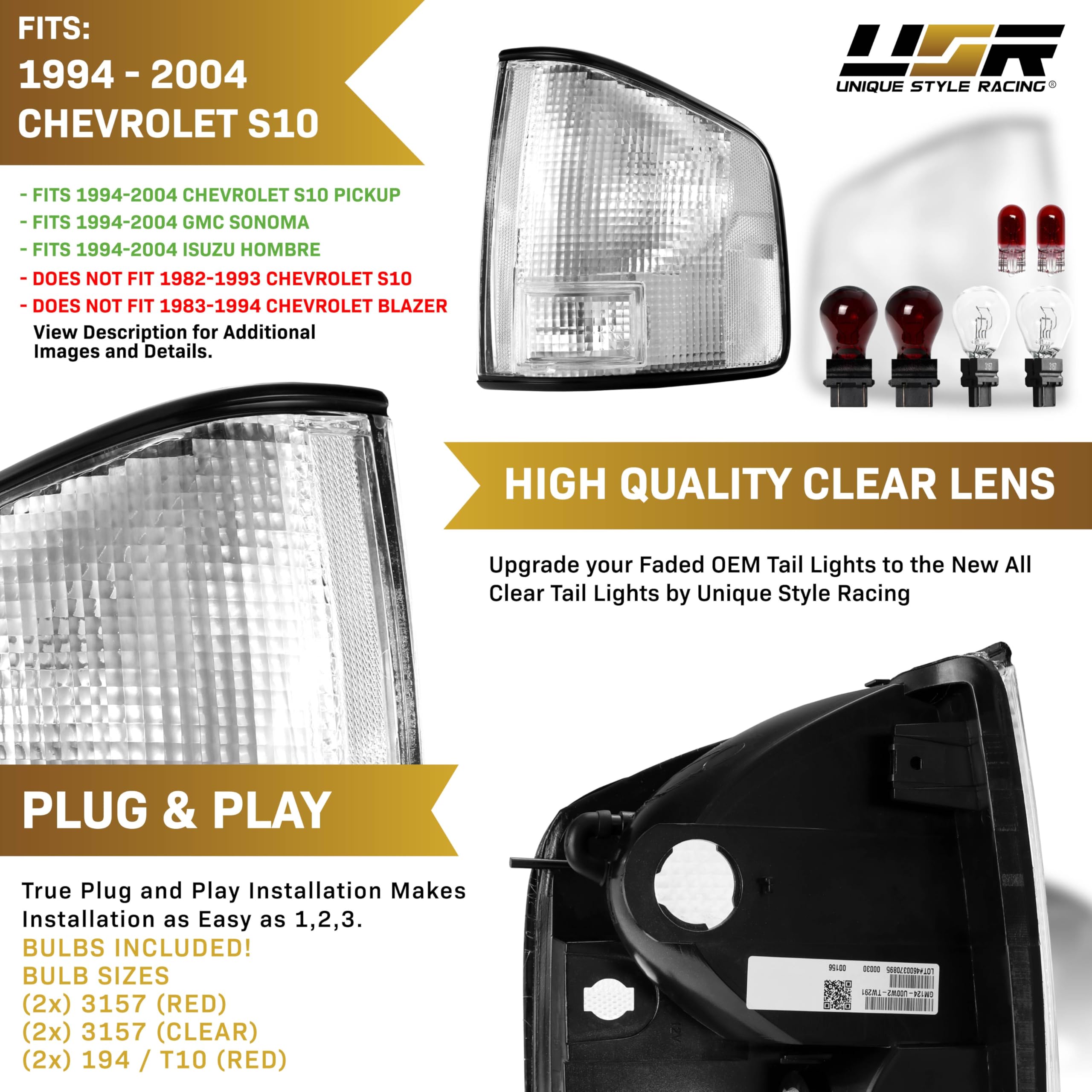 USR tail lights installed on Chevy S10 demonstrating improved rear appearance