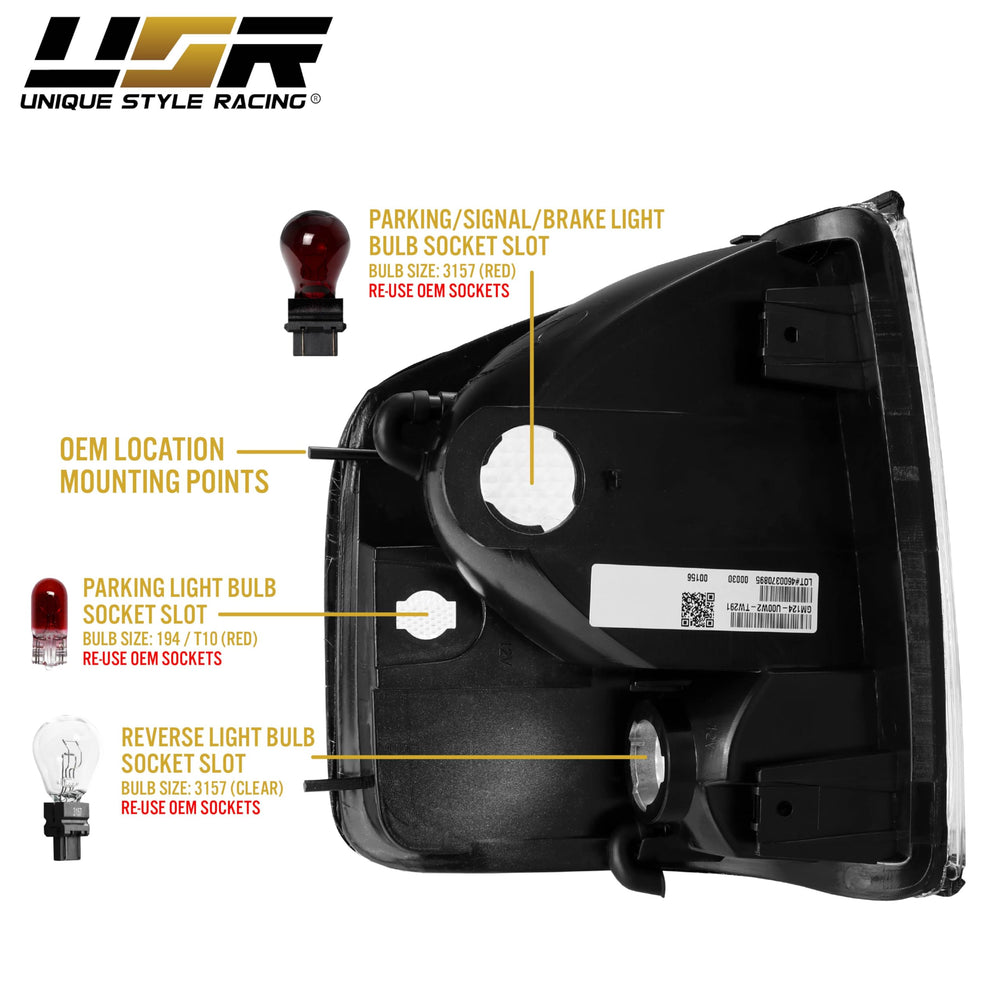 USR tail lights next to hand for scale showing proper fit and compact size