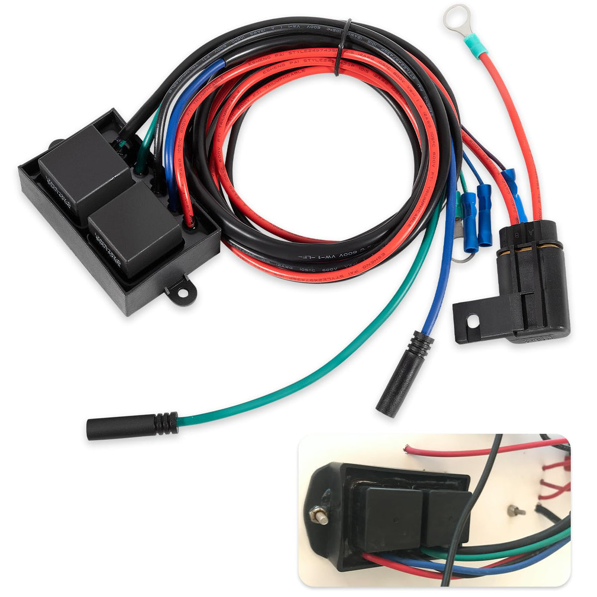 USSKYBOY front view of replacement relay harness showing connectors and cable routing, aids fit verification
