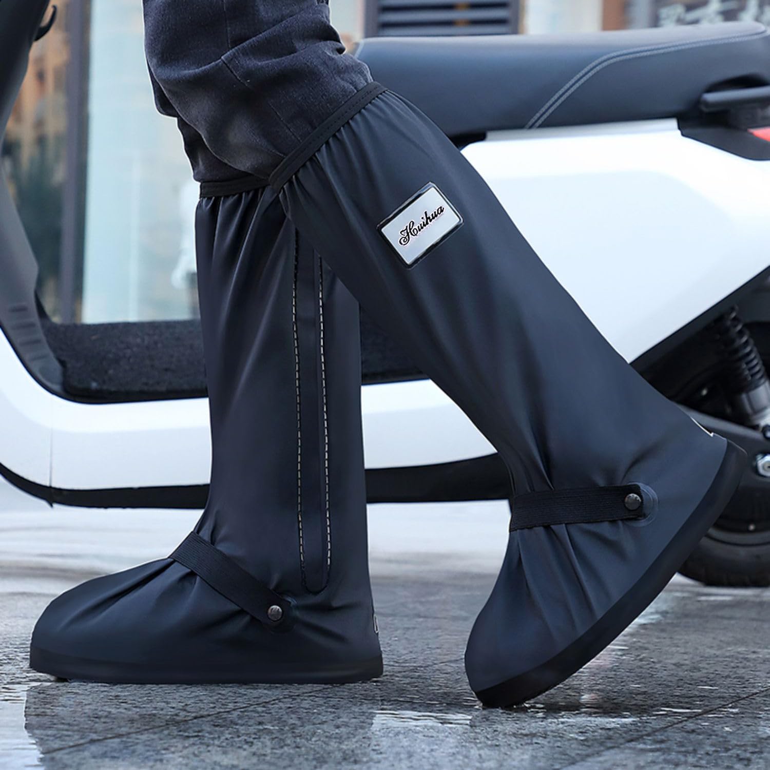 USHTH side view highlighting waterproof zipper and reflective heel for visibility