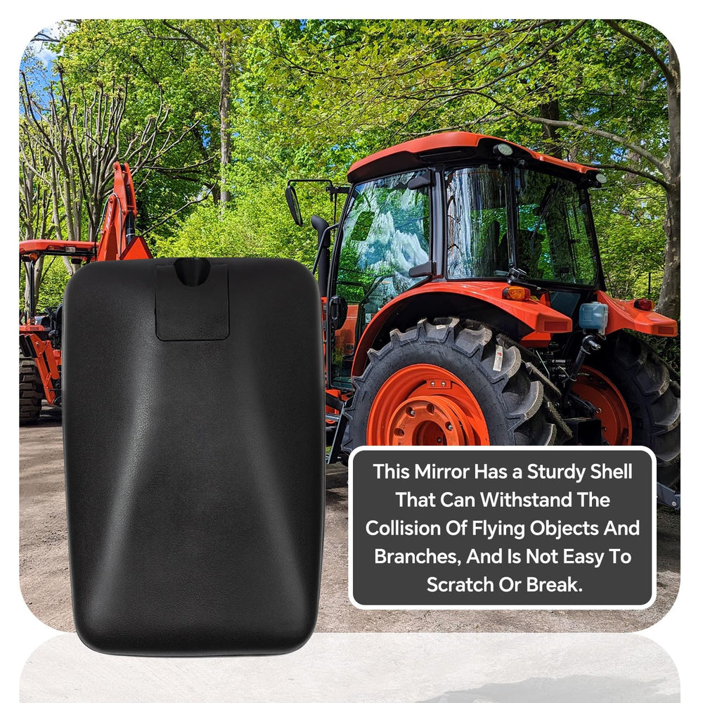 ustintec mirror in field on tractor illustrating water-shedding clarity in rain
