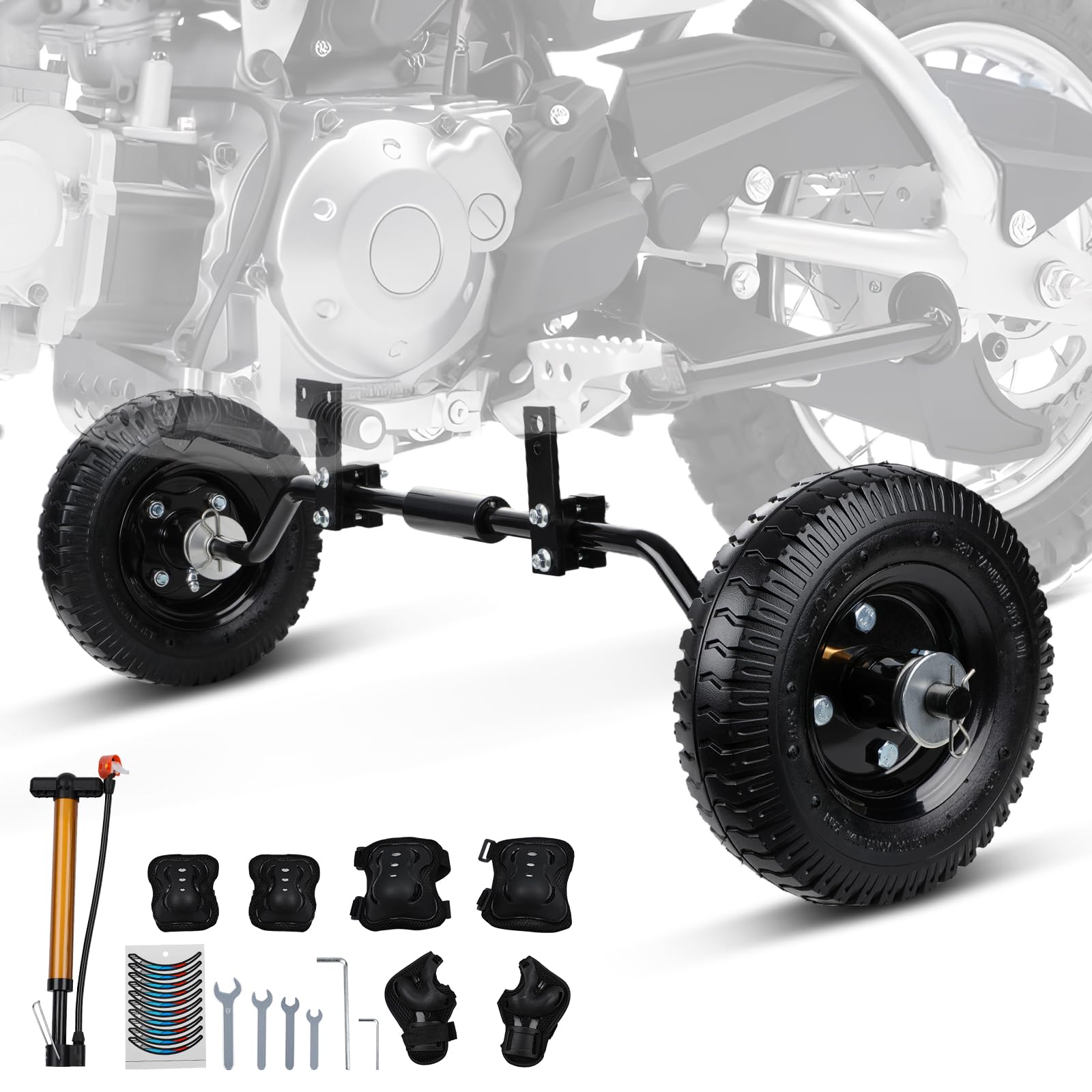 USTPO front-mounted training wheels showing secure attachment and safer rides