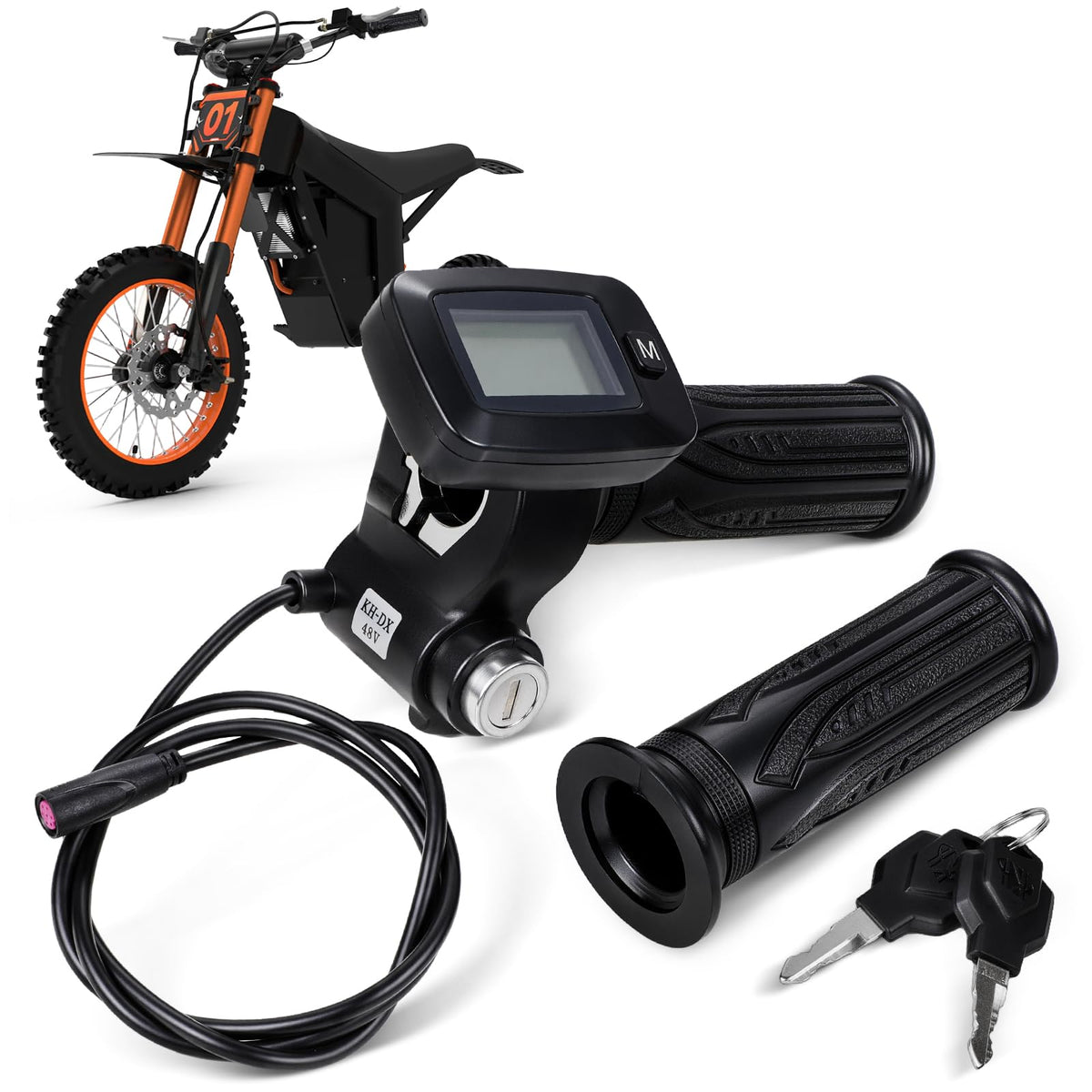 USTPO front view of throttle assembly showing compact fit and clear display benefits