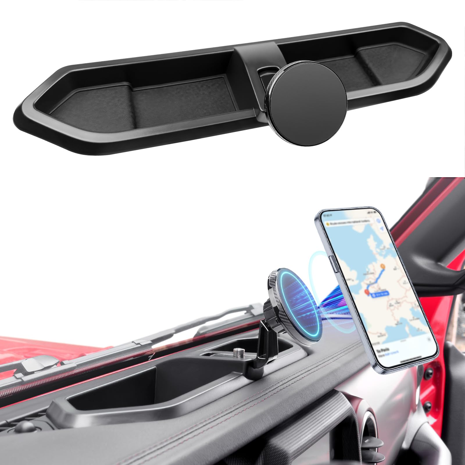 Utiiy front mount installed in Jeep dash shows clean factory fit and stability