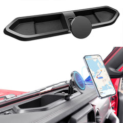 Utiiy front mount installed in Jeep dash shows clean factory fit and stability