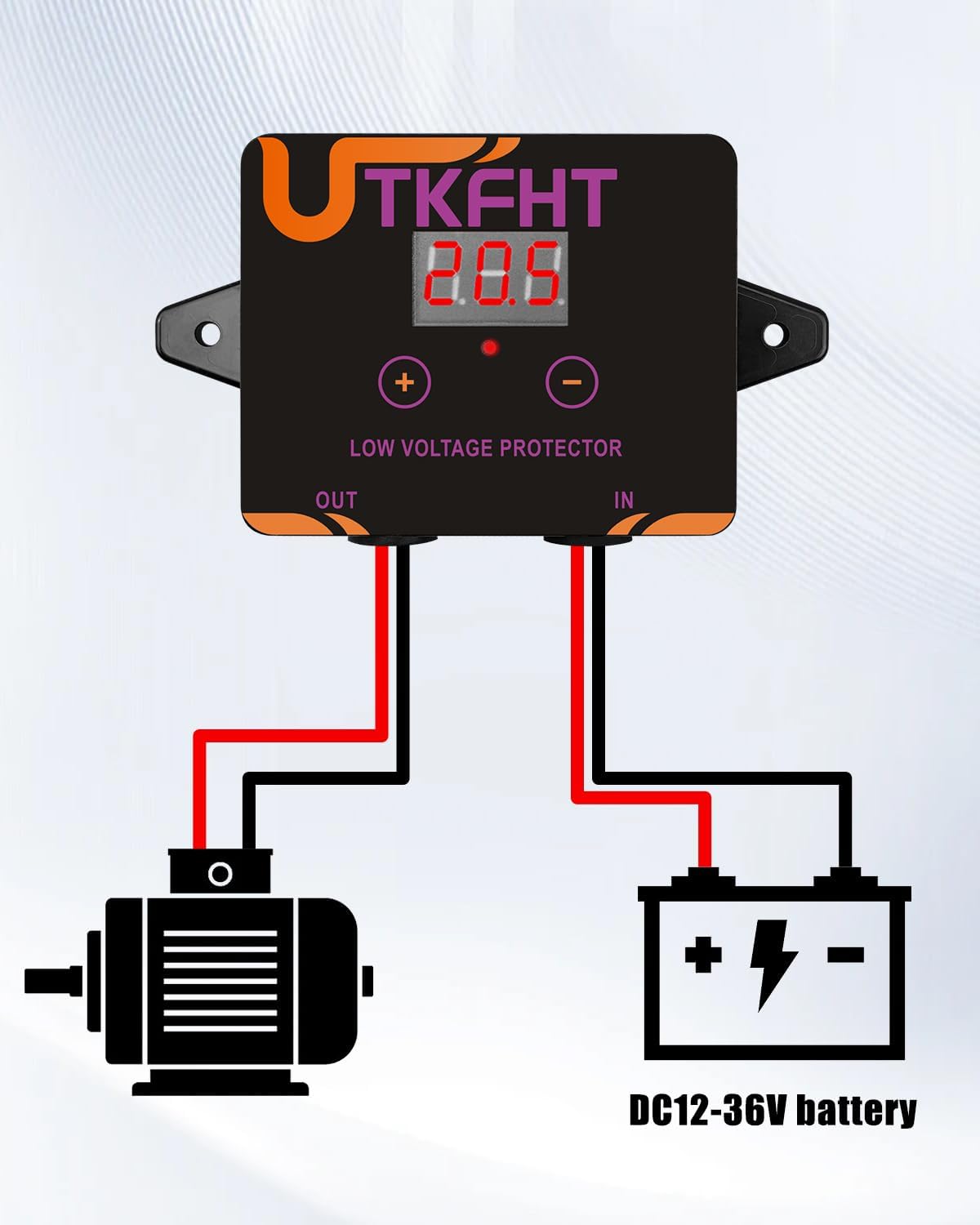 UTKFHT connected to an RV battery to prevent deep discharge and extend life