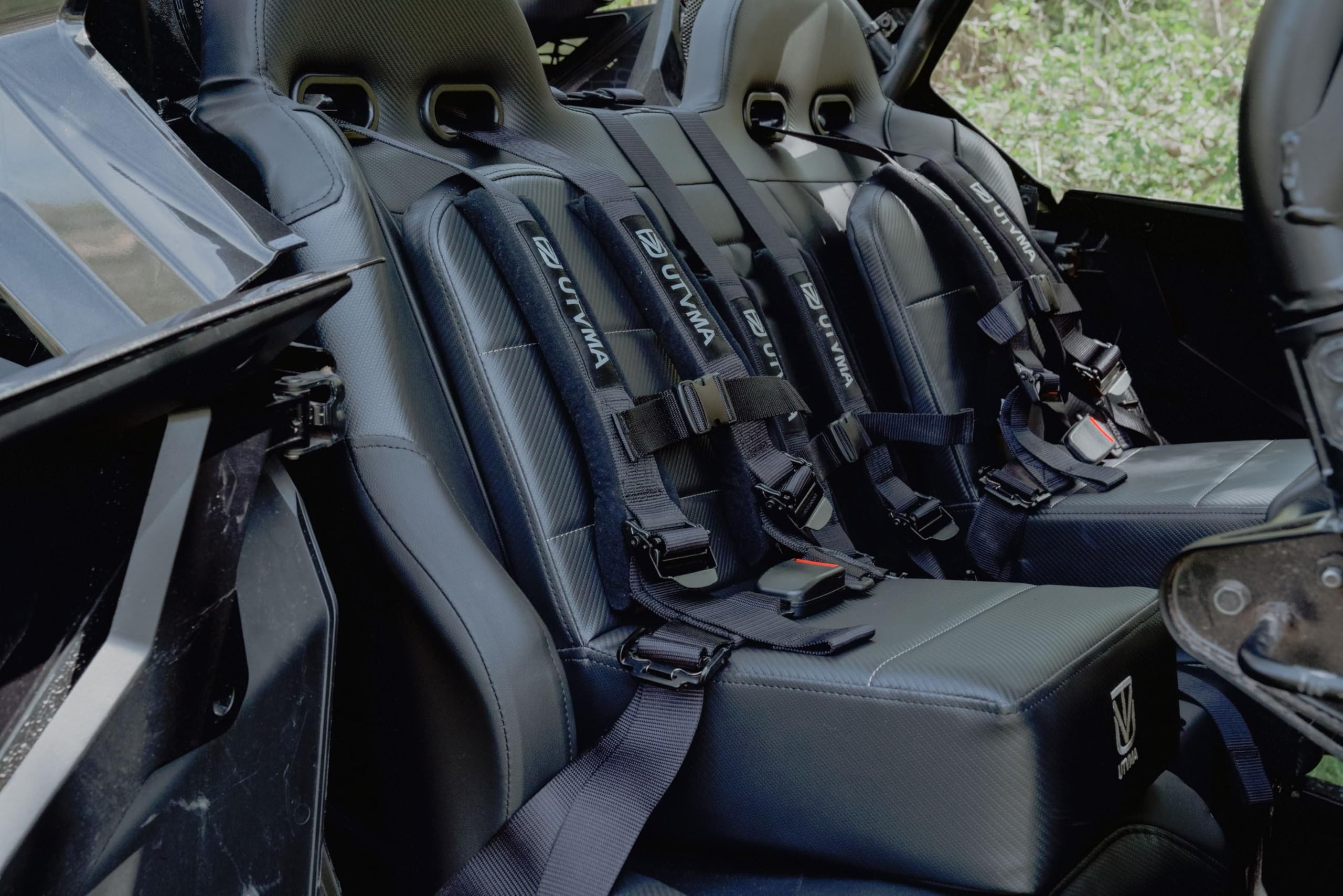 UTVMA rear detail showing back cushion seam and secure fit benefit