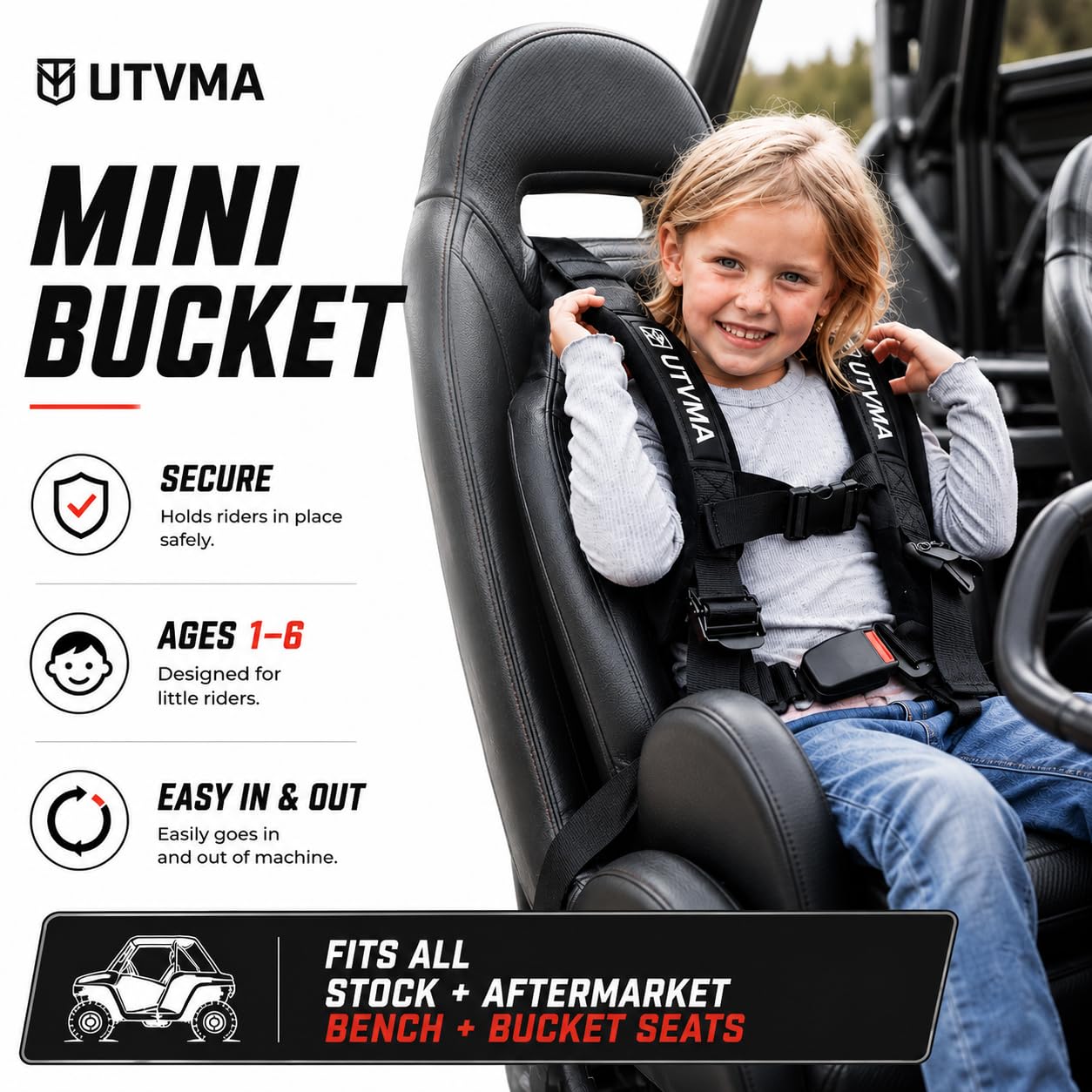 UTVMA seat mounted in UTV interior demonstrating space-saving install