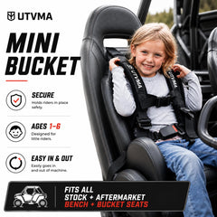 UTVMA seat mounted in UTV interior demonstrating space-saving install