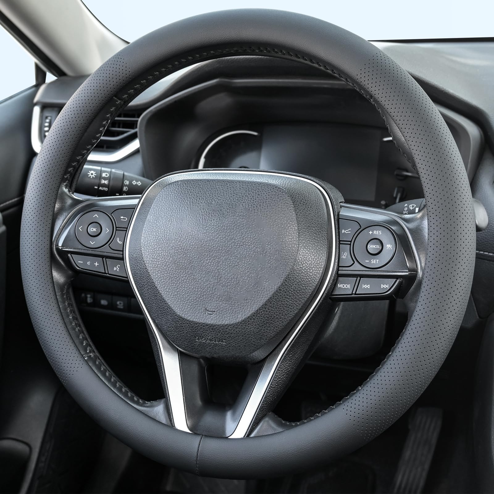 Uxcer front view of black steering wheel cover showing sleek fit and protection