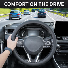Uxcer installed on steering wheel inside car illustrating improved comfort