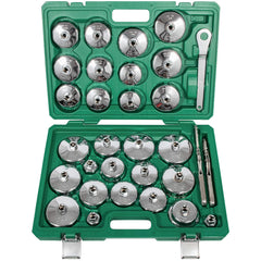 V-SEK front view of full 31-piece oil filter wrench kit showing organized layout and case