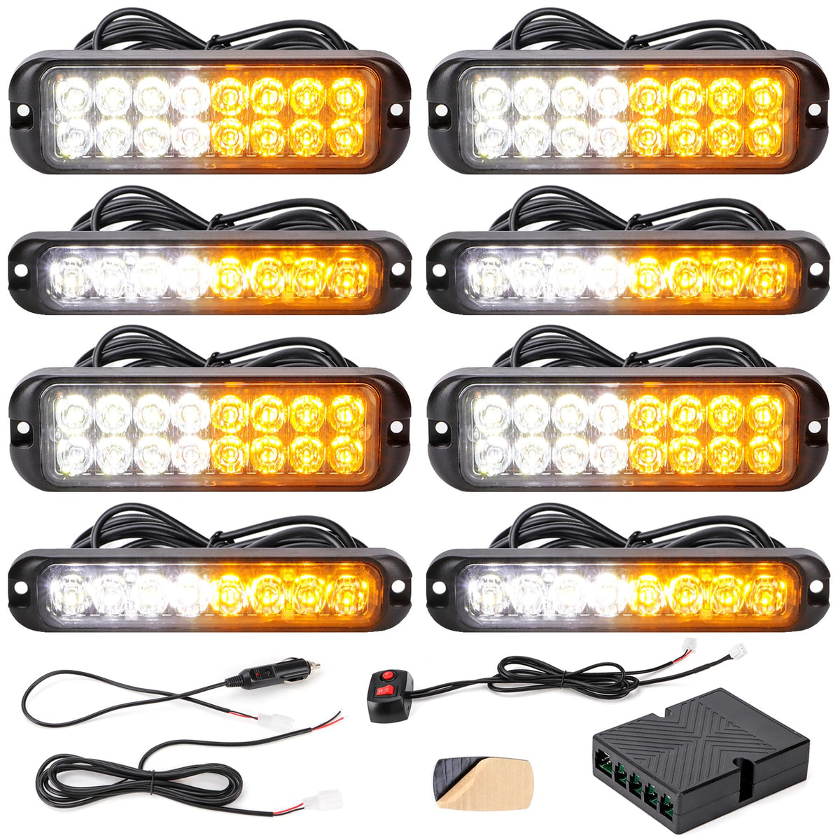 V-SEK front view of 8PCS strobe kit showing compact modules and control box for easy installation
