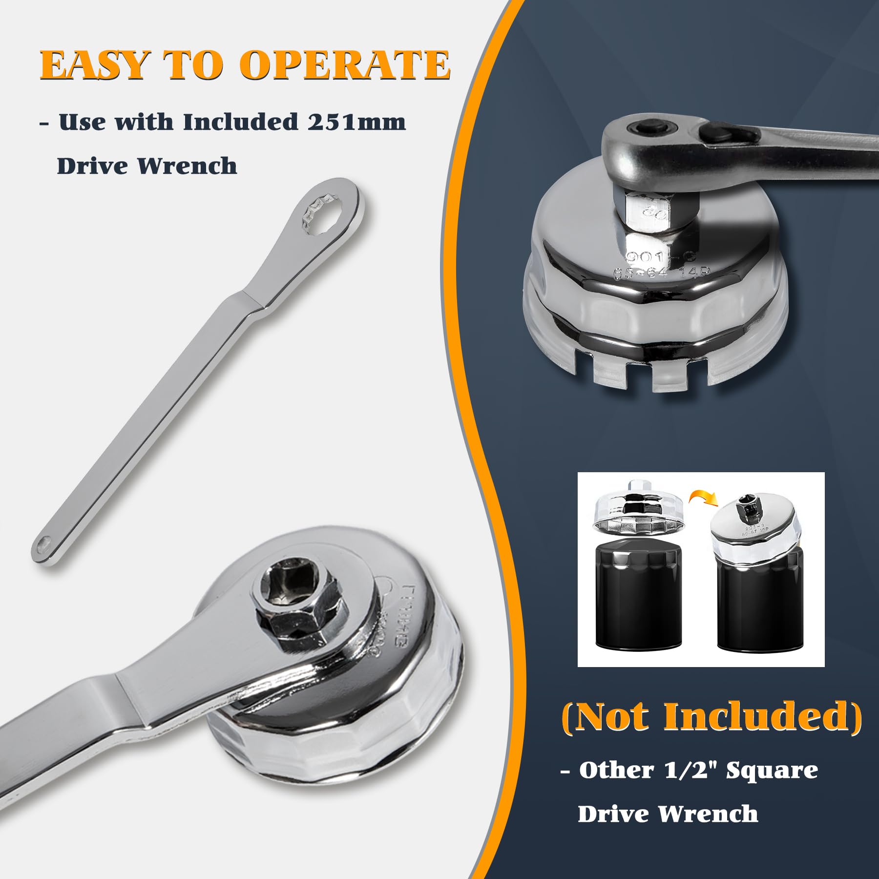 Low-profile V-SEK cup socket reaching a recessed oil filter cap for easy access