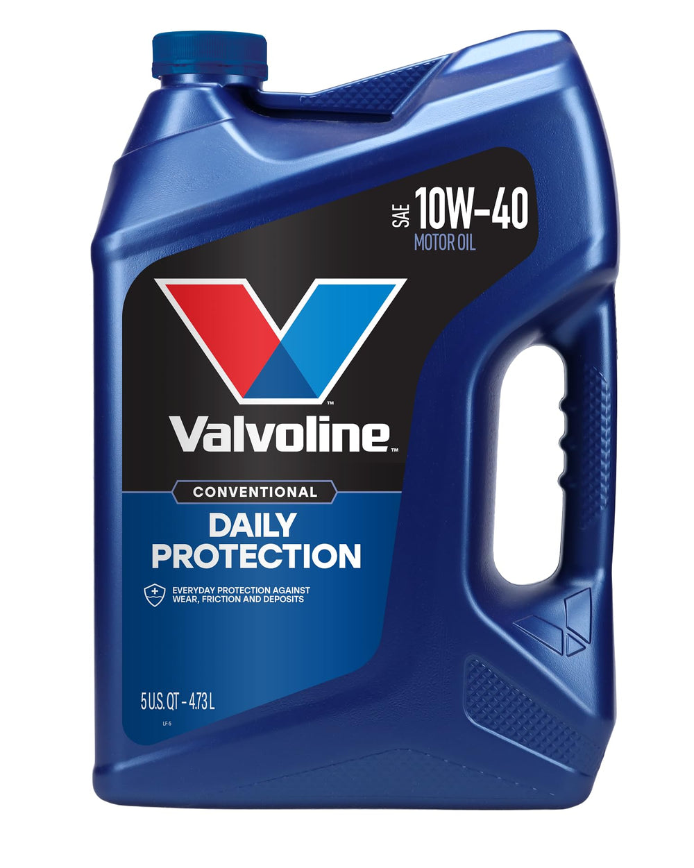 Valvoline jug front 5QT showing product, durable protection for engines