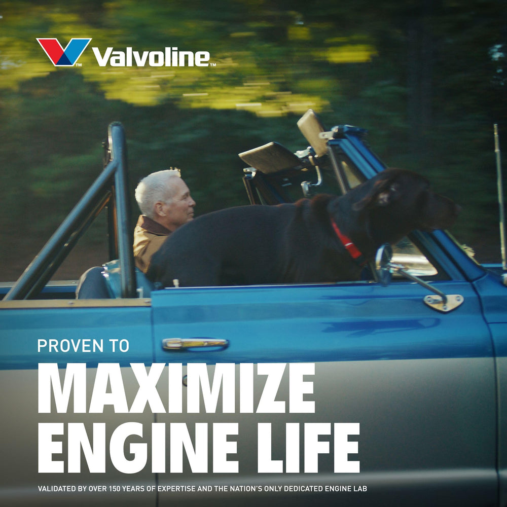 Valvoline product staged in garage during routine vehicle maintenance