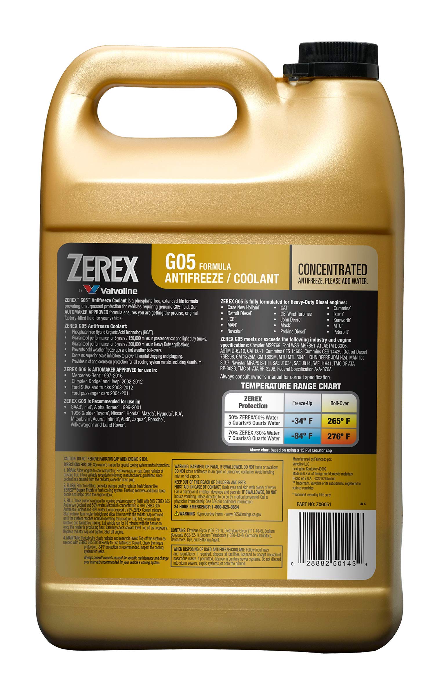 Valvoline Zerex G05 pour spout for controlled, spill-free filling