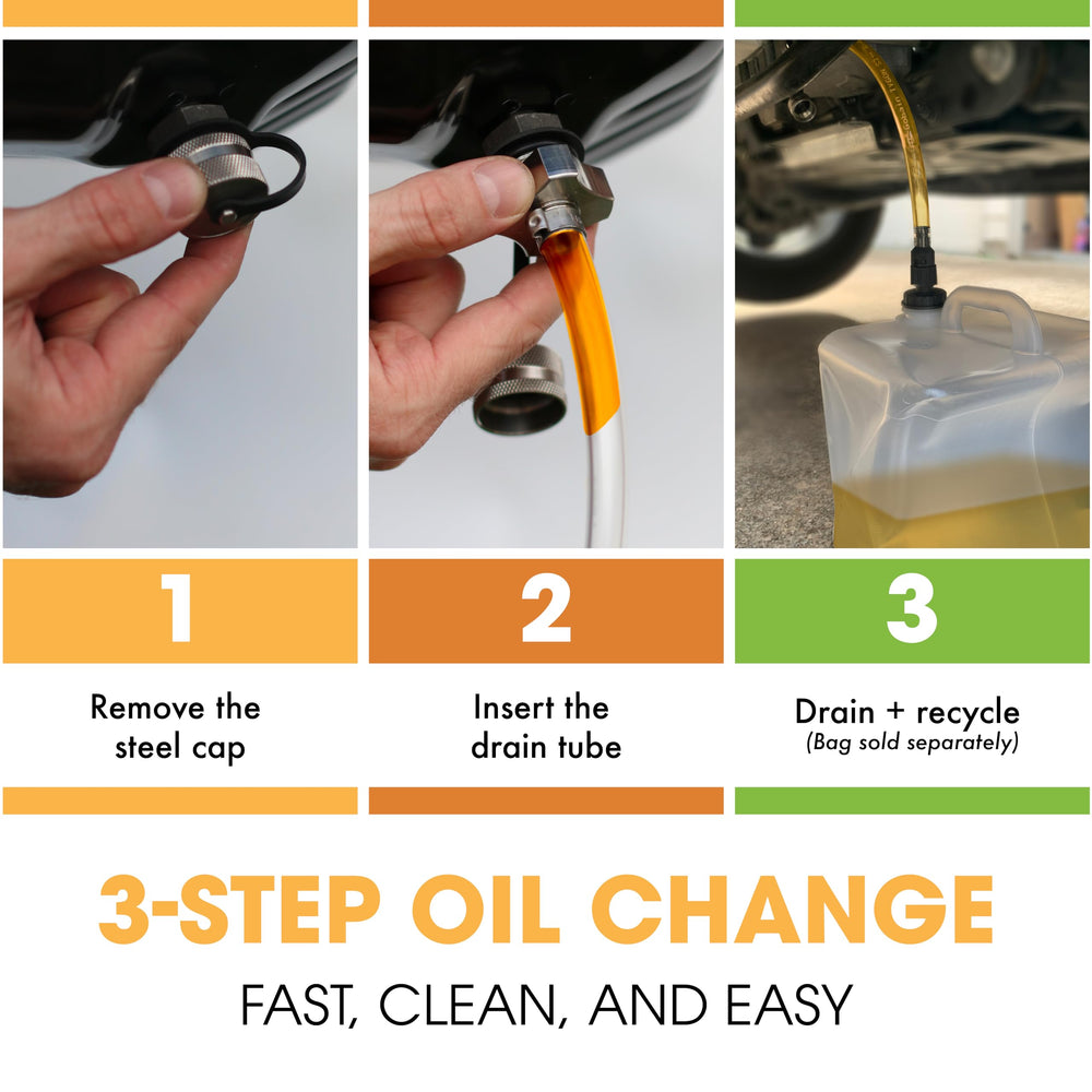 ValvoMax drain tube attached directing oil into a catch pan cleanly