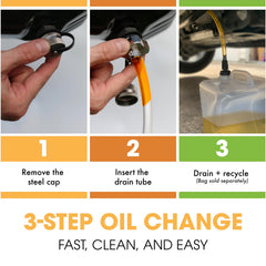 ValvoMax drain tube attached directing oil into a catch pan cleanly
