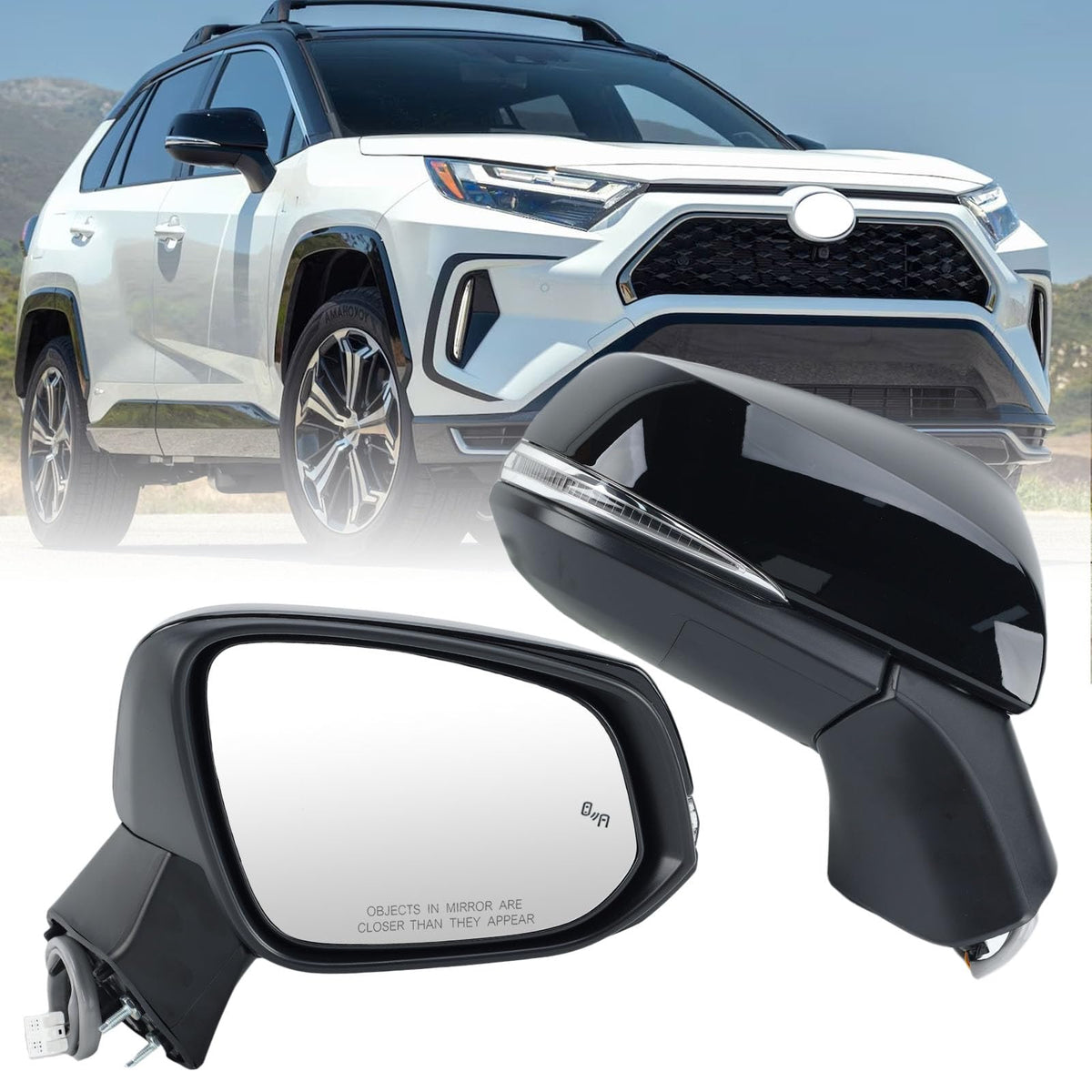 VANLOGY front view of right passenger mirror showing full black assembly and fit