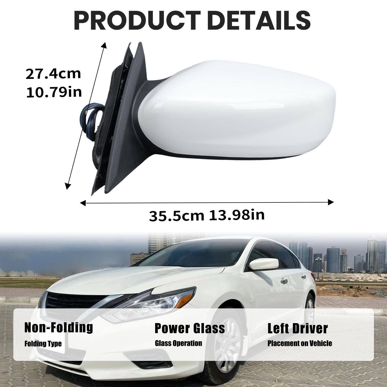 VANLOGY side mirror mounted on Altima showing factory fit benefit