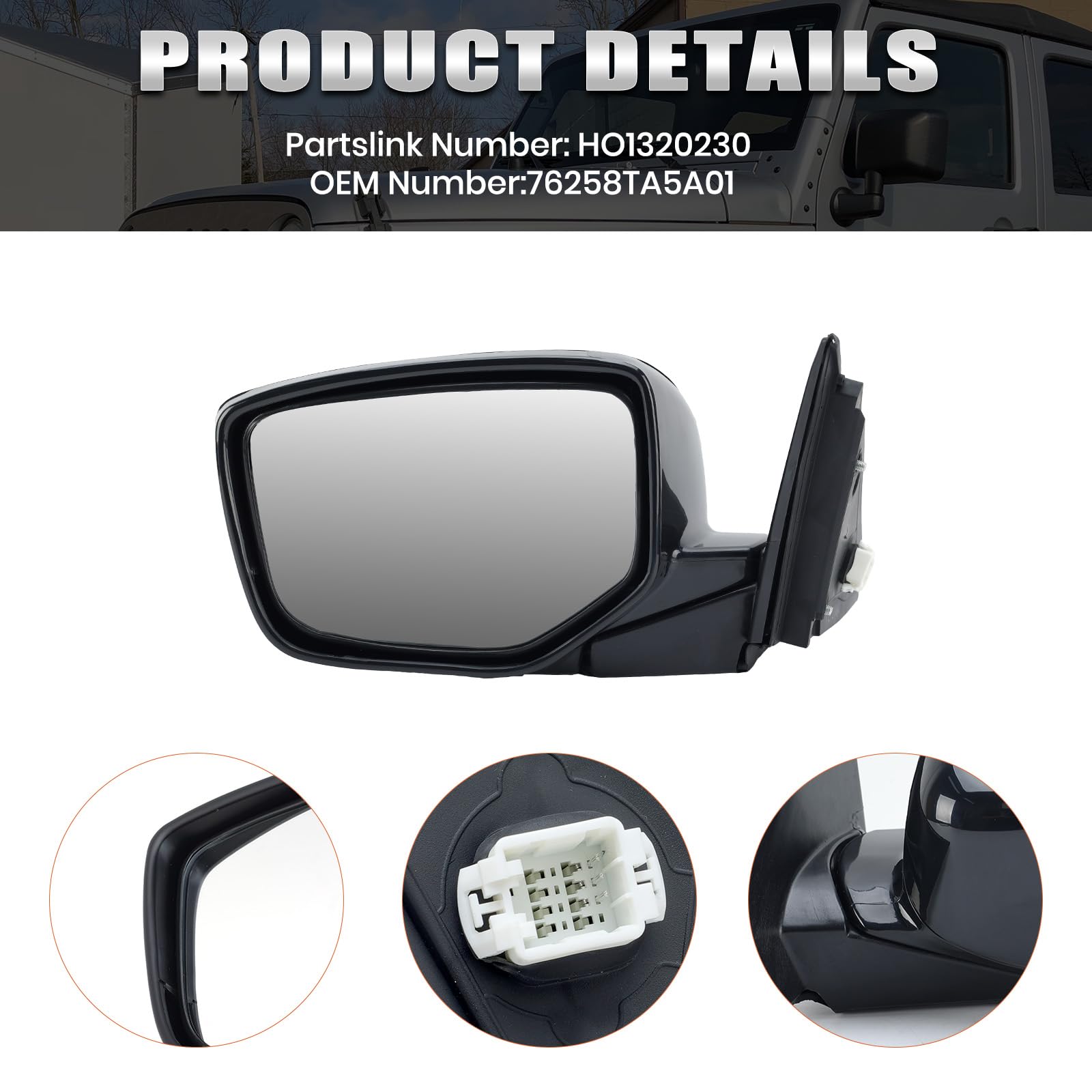 VANLOGY mirror side profile folded showing compact protection benefit