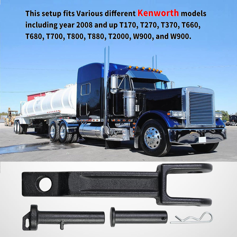 Vanshly tow hook mounted on a Kenworth demonstrating correct fit and readiness