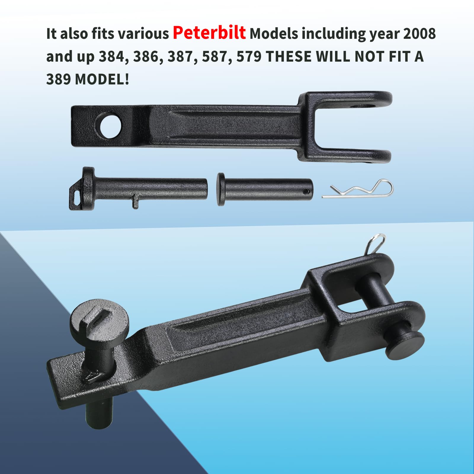 Vanshly tow hook installed on a Peterbilt showing compatibility and secure attachment