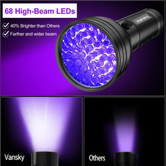 Vansky flashlight in use under hood revealing fluorescent dye traces for targeted repair