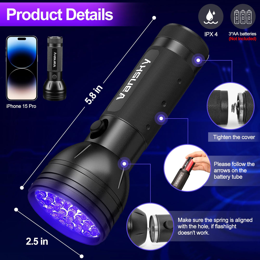 Vansky kit components laid out: flashlight, glasses, manual for ready inspections