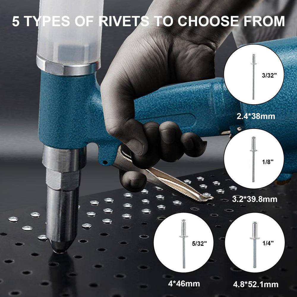 Vanwoke in use installing a pop rivet in sheet metal - faster assembly