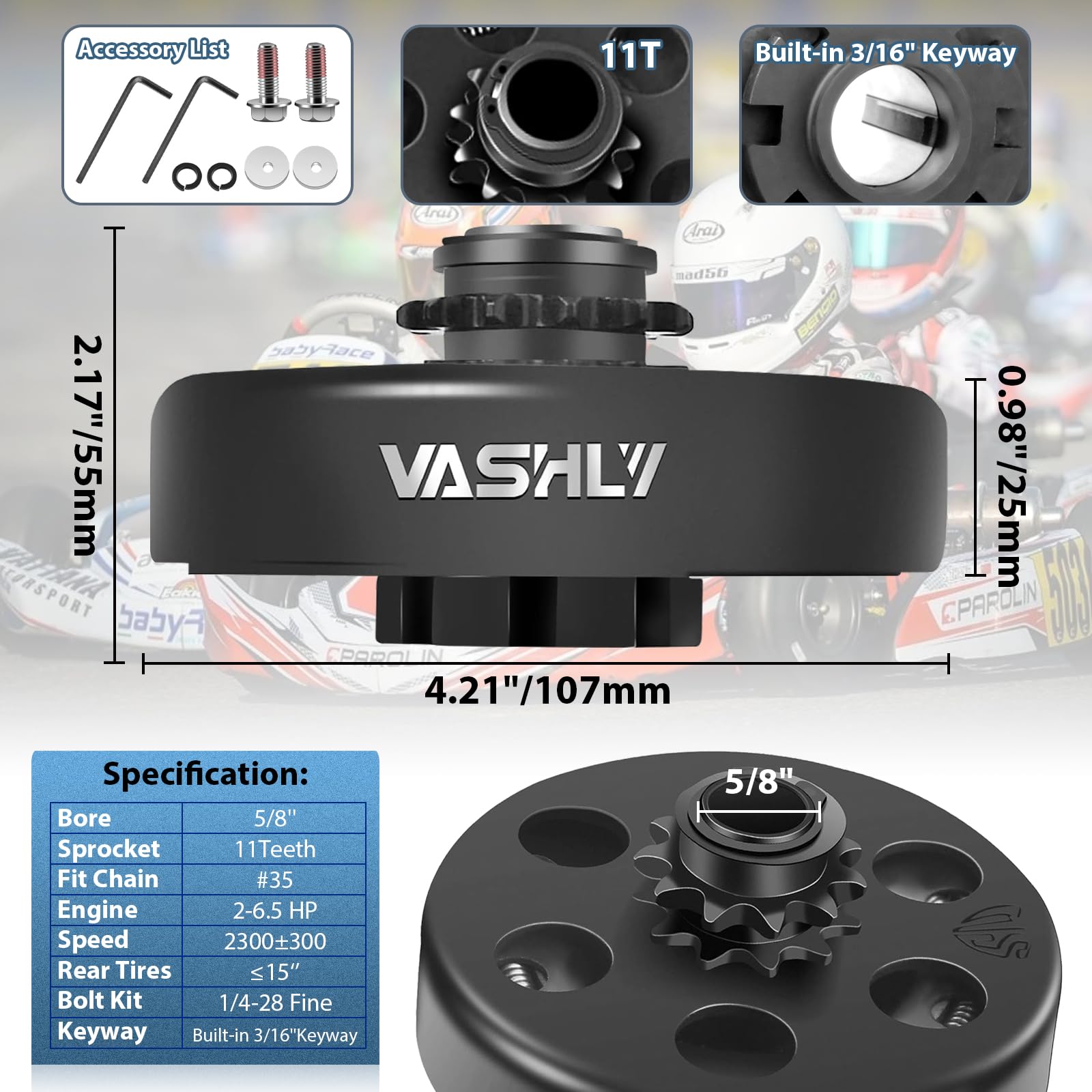 Vashly close-up of 11T teeth highlighting precise sprocket profile for smooth #35 chain engagement