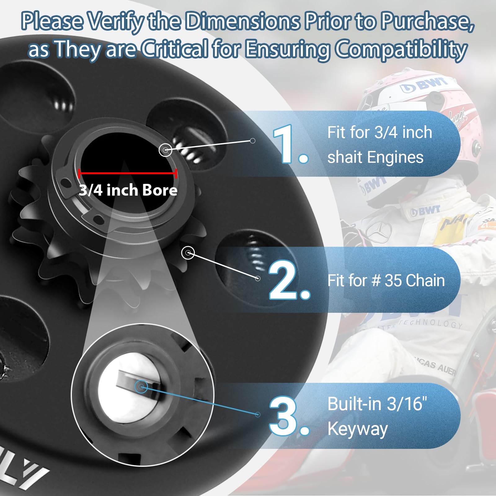 Vashly clutch close-up of the teeth showing precise machining for smooth #35 chain engagement